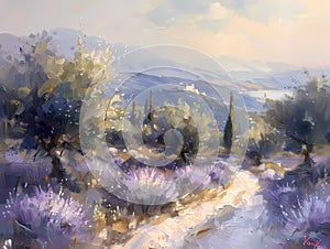 Lavender field Landscape painting, Nature Inspired Art piece, scenery wall art, digital art print for home decp