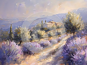 Lavender field Landscape painting, Nature Inspired Art piece, scenery wall art, digital art print for home decp