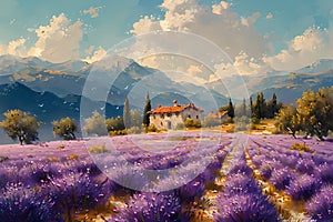 Lavender field Landscape painting, Nature Inspired Art piece, scenery wall art, digital art print for home decp