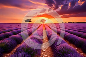 lavender field at sunrise. Generative AI