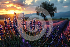 Lavender field sunset and lines