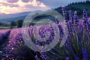 Lavender field sunset and lines