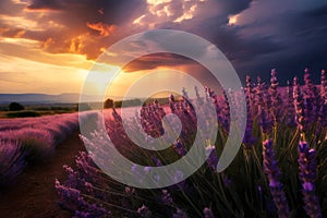 Lavender field sunset and lines