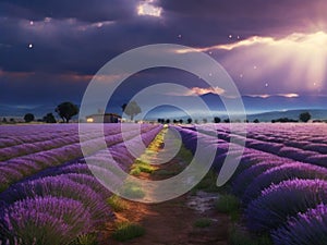 Lavender field sunset and lines