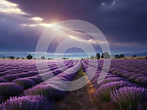 Lavender field sunset and lines