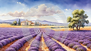 Lavender fields with countryside house