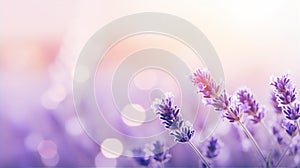 Lavender flower background closeup with soft focus and sunlight, photo by Generative AI