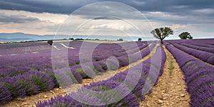 Lavender Flower Blooming Fields Endless Rows in Valensole, Provence