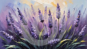 lavender flower close-up pastel oil pallet knife paint painting on canvas Generative A