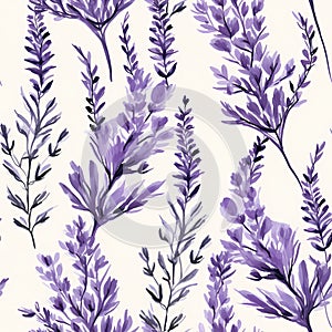 lavender flower rough hand drawn using violet ink seamless pattern