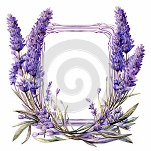 Lavender Flowers In Baroque Style Watercolor Frame