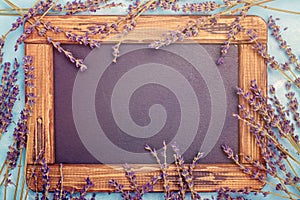 Lavender flowers and black board