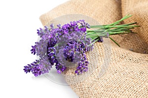 Lavender flowers on the burlap