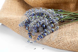 Lavender flowers on the burlap