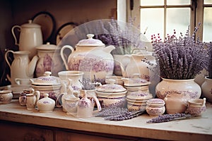 Lavender flowers enrich shabby chic interior decor creating a charming and elegant ambiance