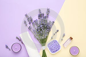 Lavender flowers with oil in bottle
