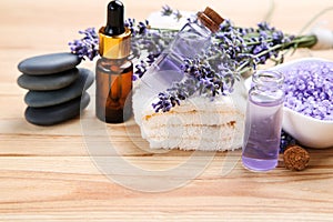 Lavender flowers with oil in bottle