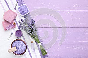 Lavender flowers with oil, soap