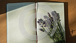 Lavender flowers on an open notepad page