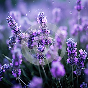Lavender flowers in the rain, AI
