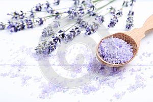 Lavender flowers and spa salt