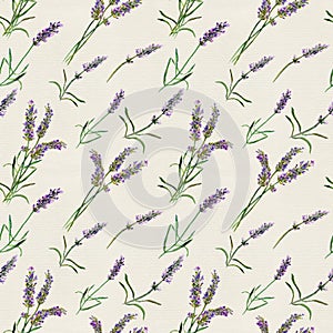 Lavender flowers. Vintage repeating background. Watercolor