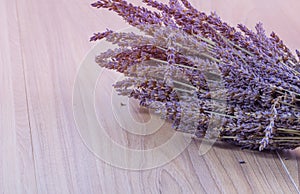 Lavender flowers on wood table background, Dry bouquet of lavender flowers on table background ,dried lavender bunch