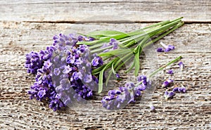 Lavender flowers on wooden background