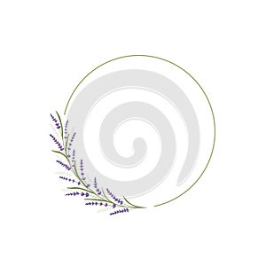 Lavender frame. Floral frame background decoration for wedding and invitation card. Flower and leaf design circle template. Green