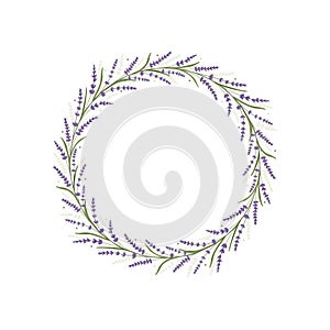 Lavender frame. Floral frame background decoration for wedding and invitation card. Flower and leaf design circle template. Green