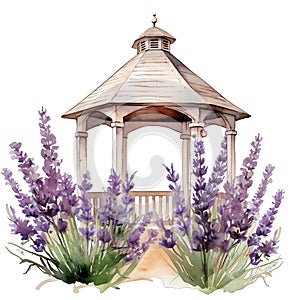 Lavender gazibo watercolor illustration, lavender clipart