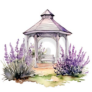 Lavender gazibo watercolor illustration, lavender clipart