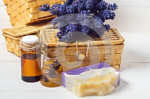 Lavender handmade soap and accessories for body care (lavender,