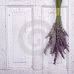 Lavender hanging from an old door