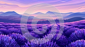 The lavender herb, nature scenery. The blossomed lavanda, lavandula in summer evening, long banner background. The