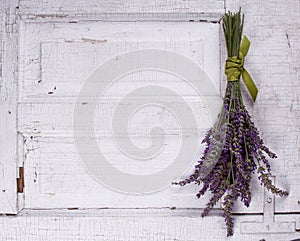 Lavender laying on an old door panel