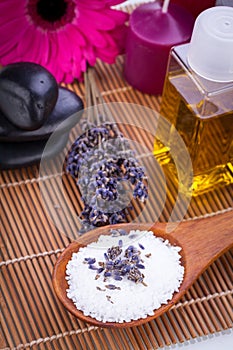 Lavender massage oil and bath salt aroma therapy wellness