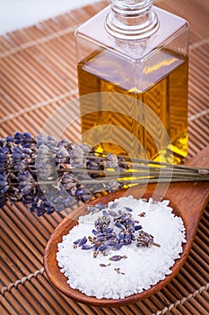 Lavender massage oil and bath salt aroma therapy wellness