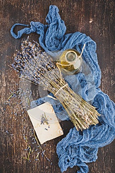 Lavender oil, herbal soap and bath salt