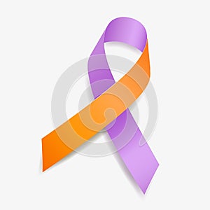 Lavender and orange ribbon awareness Eczema, Psoriasis, Psoriatic Arthritis. Isolated on white background. Vector
