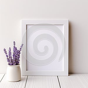 Lavender Picture Frame Mockup On White Background
