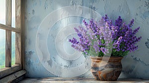 Lavender plant in a rustic pot - generative ai