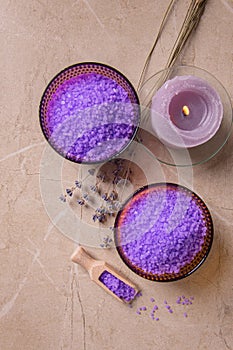 Lavender power and aromatic candle for the bathroom