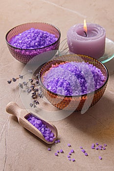 Lavender power and aromatic candle for the bathroom