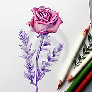 Lavender Rose: Detailed Character Illustration With Purple Colored Pencil Sketch