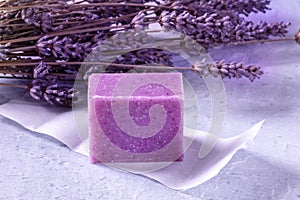 Lavender soap with dried lavender flowers