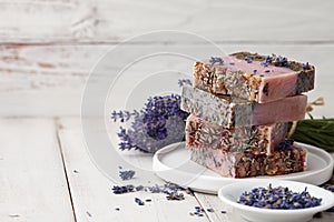 Lavender soap with flower blossoms