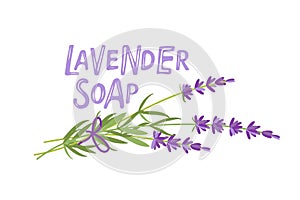 Lavender soap label. Label for handmade lavender soap Vector flat Illustration for home made organic cosmetic with