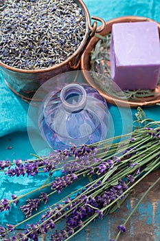 Lavender soap and perfume oil, made from fresh lavender flowers, aroma spa treathment and bodycare for women