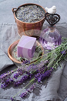 Lavender soap and perfume oil, made from fresh lavender flowers, aroma spa treathment and bodycare for women